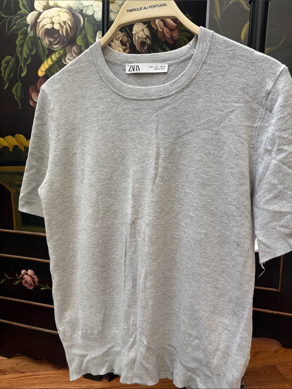 Zara Light Gray Crew Neck Short Sleeve Knit